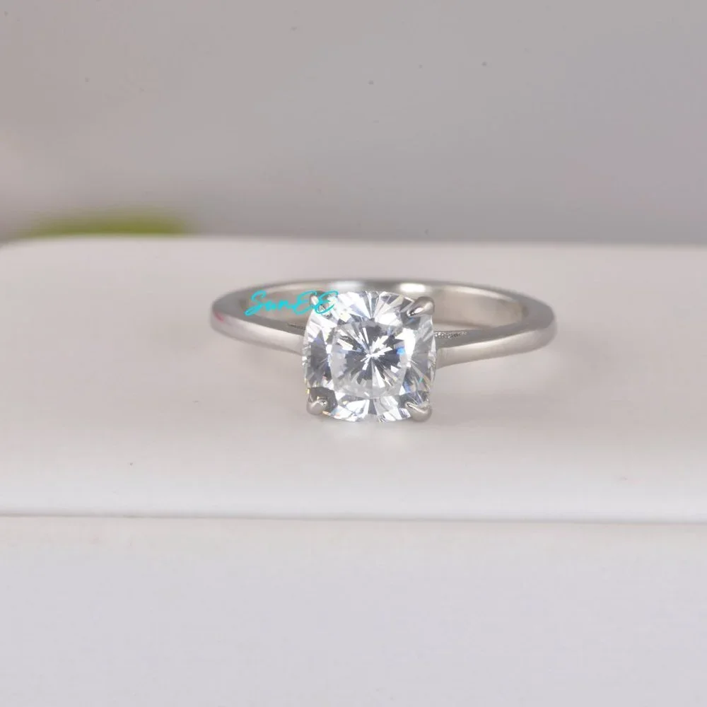 REAL MOISSANITE DIAMOND 3.0ct CUSHION CUT WEDDING ENGAGEMENT RING